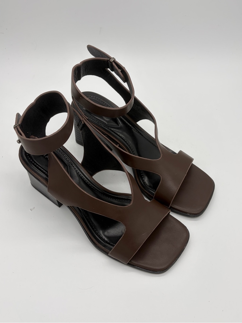 MIA Dark Brown Ankle-Strap Square-Toe Block Heels